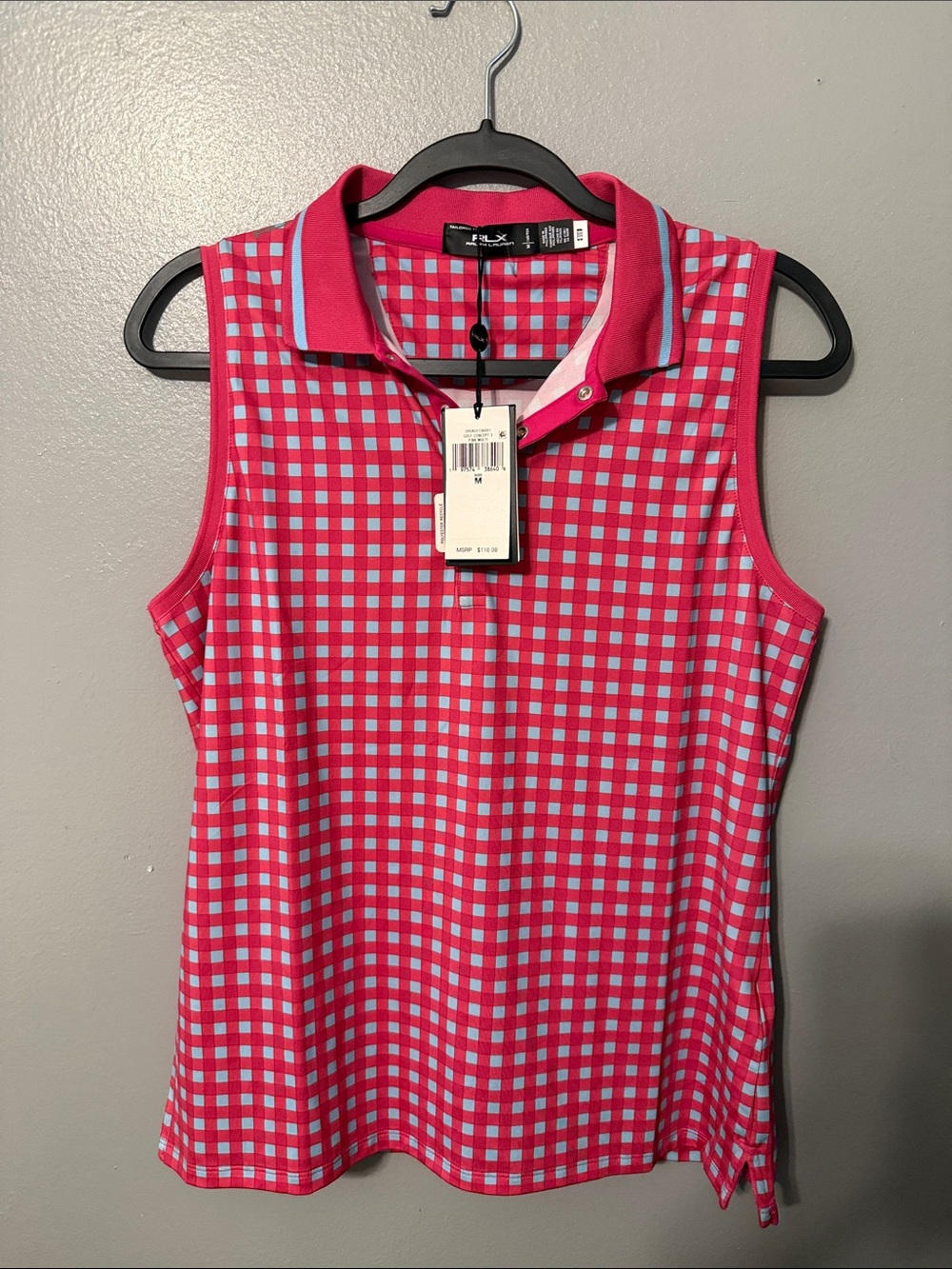 Ralph Lauren Pink and Light Blue Gingham Sleeveless Polo Tank